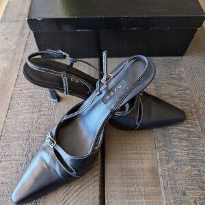 Vintage Hype 90s Slingback Pointed Toe Kitten Heel Size 7.5M Soft Navy Angelica